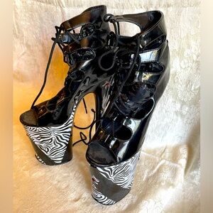 Unique Custom 9” Pleaser Black and White Platform Shoes